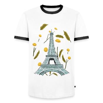 Tour Eiffel Fleur d’automne Paris Automne en France - T-shirt contrasté Homme - blanc/noir - Devant - AI Model Female 172 light (172cm) & AI Model Male 178 dark (178cm)