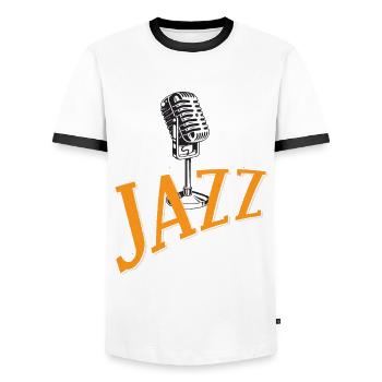 Music Jazz Melody Musicians Saxophone Orchestra Musi - Men's Ringer Shirt - white/black - Front - AI Model Female 172 light (172cm) & AI Model Male 178 dark (178cm)