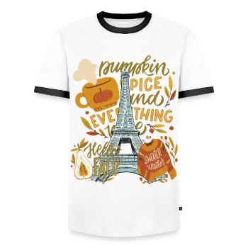Paris Hello Autumn Pumpkins sur la Tour Eiffel Automne - T-shirt contrasté Homme - blanc/noir - Devant - AI Model Female 172 light (172cm) & AI Model Male 178 dark (178cm)