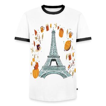 Couronne d’automne Tour Eiffel Automne à Paris Français - T-shirt contrasté Homme - blanc/noir - Devant - AI Model Female 172 light (172cm) & AI Model Male 178 dark (178cm)
