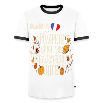 Citrouille Paris Automne Tour Eiffel Automne en France - T-shirt contrasté Homme - blanc/noir - Devant - AI Model Female 172 light (172cm) & AI Model Male 178 dark (178cm)