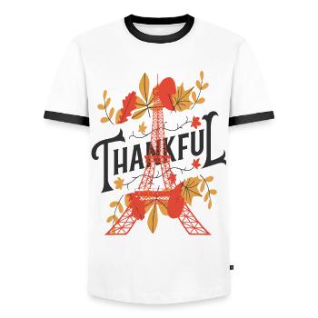 Tour Eiffel L’automne quitte Paris Souvenir Automne le - T-shirt contrasté Homme - blanc/noir - Devant - AI Model Female 172 light (172cm) & AI Model Male 178 dark (178cm)