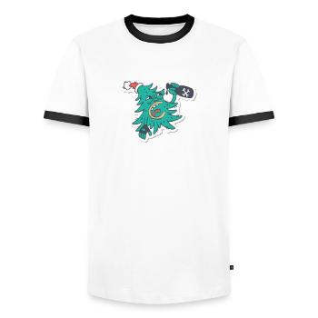 Crazy Christmas Tree Funny Punk Ironic - Men's Ringer Shirt - white/black - Front - AI Model Female 172 light (172cm) & AI Model Male 178 dark (178cm)