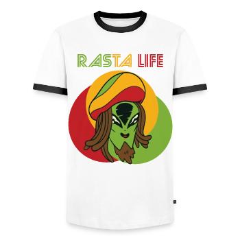 Reggae Herz Alien Rasta Jamaika Souvenir Rastafari - Männer Kontrast-T-Shirt - Weiß/Schwarz - Vorne - AI Model Female 172 light (172cm) & AI Model Male 178 dark (178cm)