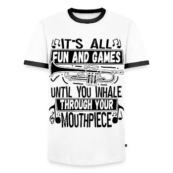 Trumpeter Trumpet Instrument Brass Music - Men's Ringer Shirt - white/black - Front - AI Model Female 172 light (172cm) & AI Model Male 178 dark (178cm)