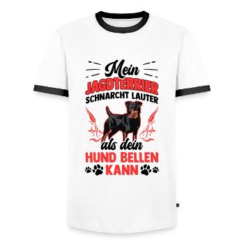 Jagdterrier schnarcht lauter Deutscher Jagdterrier - Männer Kontrast-T-Shirt - Weiß/Schwarz - Vorne - AI Model Female 172 light (172cm) & AI Model Male 178 dark (178cm)