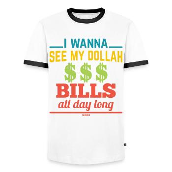 Geld Dollar Reichtum Wohlstand lustiger Spruch - Männer Kontrast-T-Shirt - Weiß/Schwarz - Vorne - AI Model Female 172 light (172cm) & AI Model Male 178 dark (178cm)