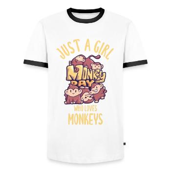 Girl loves monkey day jungle - Men's Ringer Shirt - white/black - Front - AI Model Female 172 light (172cm) & AI Model Male 178 dark (178cm)