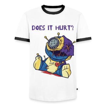 Voodoo doll Does it hurt? Creepy Halloween Witchers - Men's Ringer Shirt - white/black - Front - AI Model Female 172 light (172cm) & AI Model Male 178 dark (178cm)