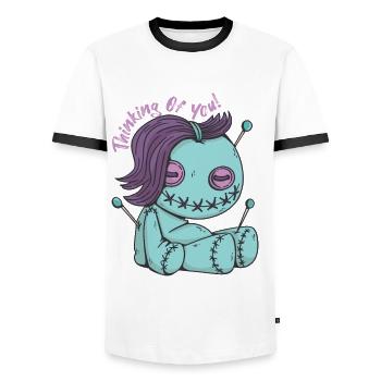 Zombie Voodoo doll thinking of you! Halloween- - Men's Ringer Shirt - white/black - Front - AI Model Female 172 light (172cm) & AI Model Male 178 dark (178cm)