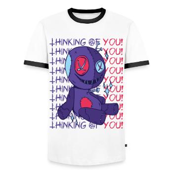 Voodoo I'm thinking of you! Creepy Halloween Witch - Men's Ringer Shirt - white/black - Front - AI Model Female 172 light (172cm) & AI Model Male 178 dark (178cm)