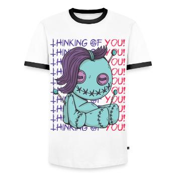 Creepy Voodoo I'm thinking of you! Creepy Ha - Men's Ringer Shirt - white/black - Front - AI Model Female 172 light (172cm) & AI Model Male 178 dark (178cm)