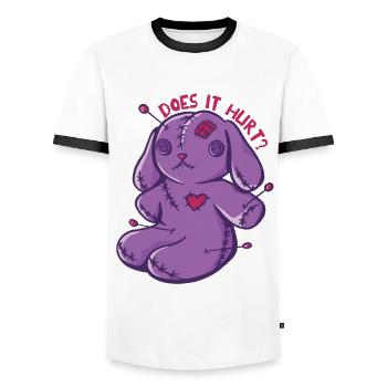 Voodoo-Häschen Tut es weh? Voodoo Puppe Halloween - Männer Kontrast-T-Shirt - Weiß/Schwarz - Vorne - AI Model Female 172 light (172cm) & AI Model Male 178 dark (178cm)