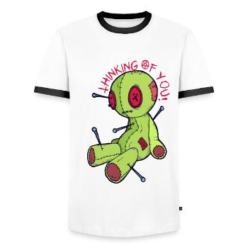 Voodoo Doll Witchcraft I'm thinking of you! Creepy - Men's Ringer Shirt - white/black - Front - AI Model Female 172 light (172cm) & AI Model Male 178 dark (178cm)