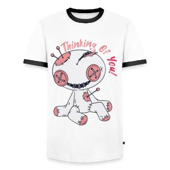 Creepy Voodoo Doll Witchcraft Halloween To You d - Men's Ringer Shirt - white/black - Front - AI Model Female 172 light (172cm) & AI Model Male 178 dark (178cm)