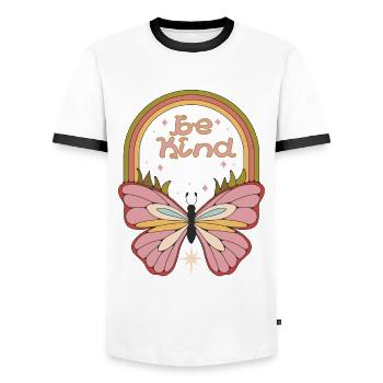 Retro Butterfly Friendly Flower Automne Printemps - T-shirt contrasté Homme - blanc/noir - Devant - AI Model Female 172 light (172cm) & AI Model Male 178 dark (178cm)