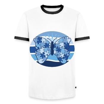 Patchwork Butterfly Flowers Butterflies Herb - Men's Ringer Shirt - white/black - Front - AI Model Female 172 light (172cm) & AI Model Male 178 dark (178cm)