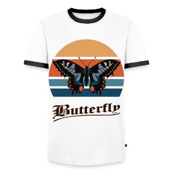 Butterfly Retro Butterflies Love Autumn - Men's Ringer Shirt - white/black - Front - AI Model Female 172 light (172cm) & AI Model Male 178 dark (178cm)