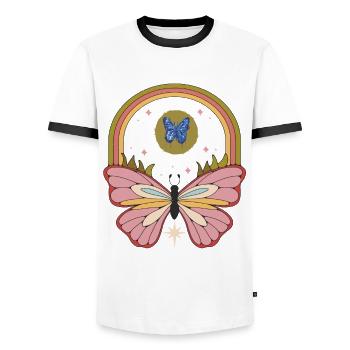 Retro Butterfly Galaxy Butterflies Autumn L - Men's Ringer Shirt - white/black - Front - AI Model Female 172 light (172cm) & AI Model Male 178 dark (178cm)
