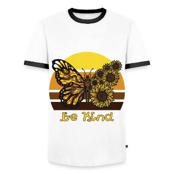 Be Child Butterfly Sunflower Butterflies L - Men's Ringer Shirt - white/black - Front - AI Model Female 172 light (172cm) & AI Model Male 178 dark (178cm)