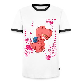 T-Rex Love Hearts Schoolchild - T-shirt contrasté Homme - blanc/noir - Devant - AI Model Female 172 light (172cm) & AI Model Male 178 dark (178cm)
