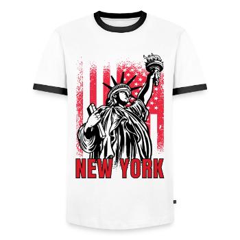 Liberty Statue NY Souvenir New York City USA - Men's Ringer Shirt - white/black - Front - AI Model Female 172 light (172cm) & AI Model Male 178 dark (178cm)