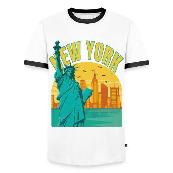New York City Liberty Island Bridge NY Souvenir US - Men's Ringer Shirt - white/black - Front - AI Model Female 172 light (172cm) & AI Model Male 178 dark (178cm)