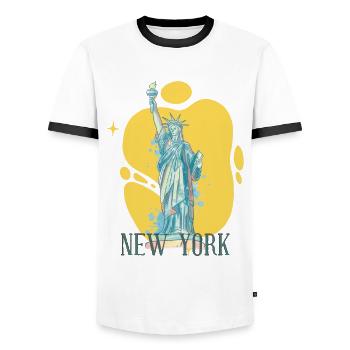 Liberty Statue New York City USA - Men's Ringer Shirt - white/black - Front - AI Model Female 172 light (172cm) & AI Model Male 178 dark (178cm)