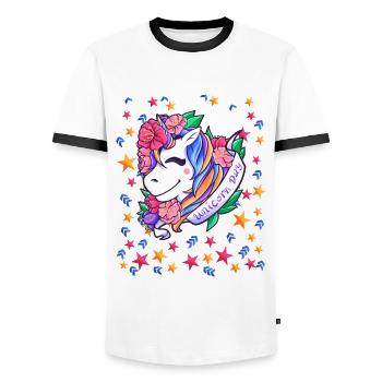 Journée de la licorne pour les enfants, les filles et les femmes - T-shirt contrasté Homme - blanc/noir - Devant - AI Model Female 172 light (172cm) & AI Model Male 178 dark (178cm)