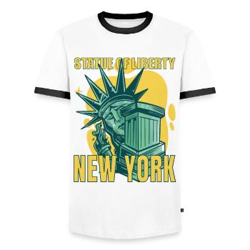 New York City Liberty Statue Manhattan USA - Men's Ringer Shirt - white/black - Front - AI Model Female 172 light (172cm) & AI Model Male 178 dark (178cm)