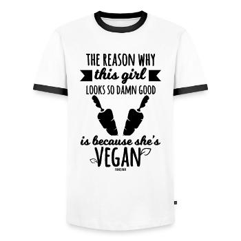 Vegan mère fille végétarienne - T-shirt contrasté Homme - blanc/noir - Devant - AI Model Female 172 light (172cm) & AI Model Male 178 dark (178cm)