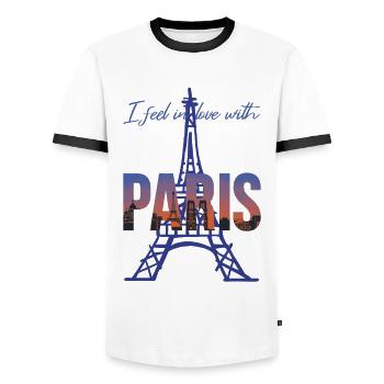 Eiffelturm Ich liebe Paris Bonjour aus Frankreich - Männer Kontrast-T-Shirt - Weiß/Schwarz - Vorne - AI Model Female 172 light (172cm) & AI Model Male 178 dark (178cm)