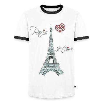 Eiffel Tower Bonjour Paris Love Bike Love from F - Men's Ringer Shirt - white/black - Front - AI Model Female 172 light (172cm) & AI Model Male 178 dark (178cm)