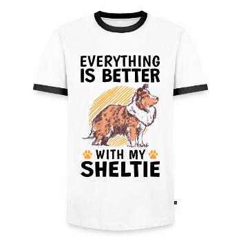 Everything is better with a Shetland Sheepdog - Men's Ringer Shirt - white/black - Front - AI Model Female 172 light (172cm) & AI Model Male 178 dark (178cm)