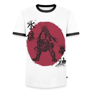 Drôle de samouraï avec Gatling Japanese Warrior B - T-shirt contrasté Homme - blanc/noir - Devant - AI Model Female 172 light (172cm) & AI Model Male 178 dark (178cm)