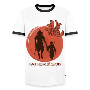 Samouraï Père Guerrier Japonais Katana S - T-shirt contrasté Homme - blanc/noir - Devant - AI Model Female 172 light (172cm) & AI Model Male 178 dark (178cm)