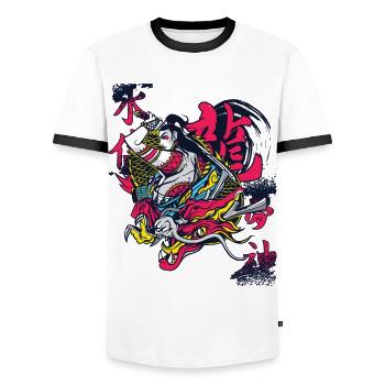 Samouraï Dragon Guerrier Ninja Fille Japonaise Ku - T-shirt contrasté Homme - blanc/noir - Devant - AI Model Female 172 light (172cm) & AI Model Male 178 dark (178cm)