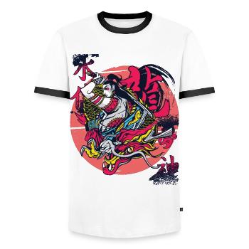 Dragon Japonais Fille Samouraï Guerrière Japonaise - T-shirt contrasté Homme - blanc/noir - Devant - AI Model Female 172 light (172cm) & AI Model Male 178 dark (178cm)