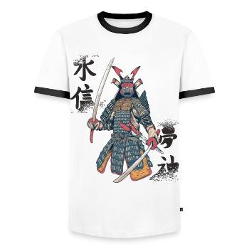 Samouraï Rétro Art Japonais Ninja Japonais K - T-shirt contrasté Homme - blanc/noir - Devant - AI Model Female 172 light (172cm) & AI Model Male 178 dark (178cm)