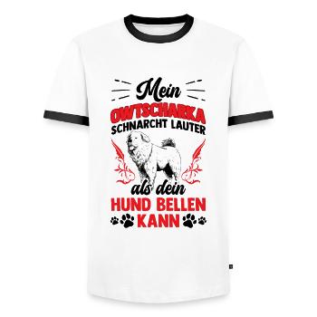 Owtscharka schnarcht lauter Kaukasischer Owtschark - Männer Kontrast-T-Shirt - Weiß/Schwarz - Vorne - AI Model Female 172 light (172cm) & AI Model Male 178 dark (178cm)