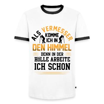 Vermessungstechniker arbeiten in der Hölle - Männer Kontrast-T-Shirt - Weiß/Schwarz - Vorne - AI Model Female 172 light (172cm) & AI Model Male 178 dark (178cm)