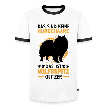 Wolfsspitz Glitzer deutscher Spitz Keeshond - Männer Kontrast-T-Shirt - Weiß/Schwarz - Vorne - AI Model Female 172 light (172cm) & AI Model Male 178 dark (178cm)