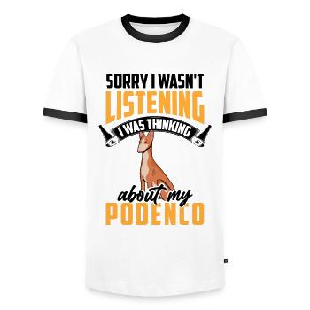 Podenco was distracted Spanish Podenco - Men's Ringer Shirt - white/black - Front - AI Model Female 172 light (172cm) & AI Model Male 178 dark (178cm)