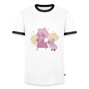 Pig - Men's Ringer Shirt - white/black - Front - AI Model Female 172 light (172cm) & AI Model Male 178 dark (178cm)