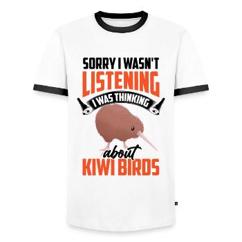 Kiwi Vogel lustiger Spruch Neuseeland Kiwi - Männer Kontrast-T-Shirt - Weiß/Schwarz - Vorne - AI Model Female 172 light (172cm) & AI Model Male 178 dark (178cm)