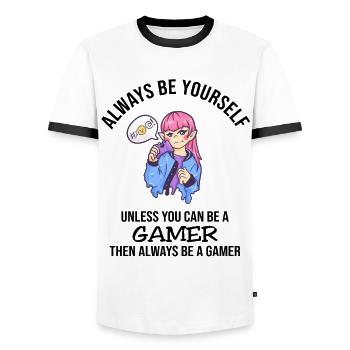 Always Be Yourself Gamer - Men's Ringer Shirt - white/black - Front - AI Model Female 172 light (172cm) & AI Model Male 178 dark (178cm)