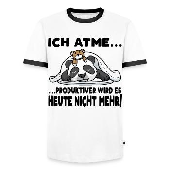 Schlafender Panda Mit Plüschtier Schlaf - Männer Kontrast-T-Shirt - Weiß/Schwarz - Vorne - AI Model Female 172 light (172cm) & AI Model Male 178 dark (178cm)