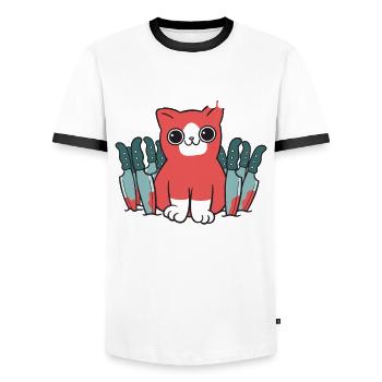 Le chat mignon est fou - T-shirt contrasté Homme - blanc/noir - Devant - AI Model Female 172 light (172cm) & AI Model Male 178 dark (178cm)