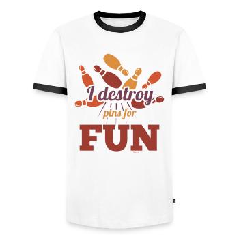 I destroy pins for fun while bowling - Men's Ringer Shirt - white/black - Front - AI Model Female 172 light (172cm) & AI Model Male 178 dark (178cm)
