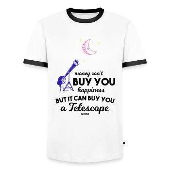Shooting Star Moon Planet Telescope Saying - Men's Ringer Shirt - white/black - Front - AI Model Female 172 light (172cm) & AI Model Male 178 dark (178cm)